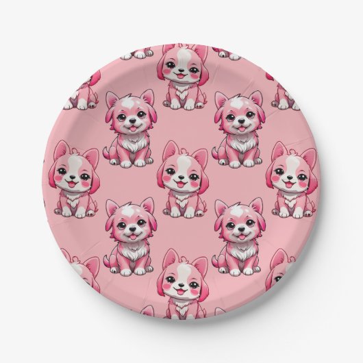 Roze Moppige Honden Papieren Bordje (Voorkant)