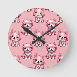 Roze Moppige Honden Ronde Klok
