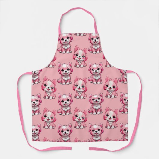 Roze Moppige Honden Schort (Voorkant)