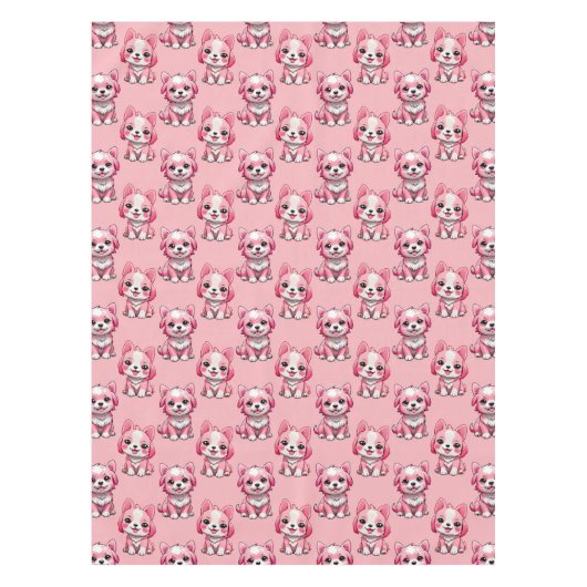 Roze Moppige Honden Tafelkleed (Voorkant)