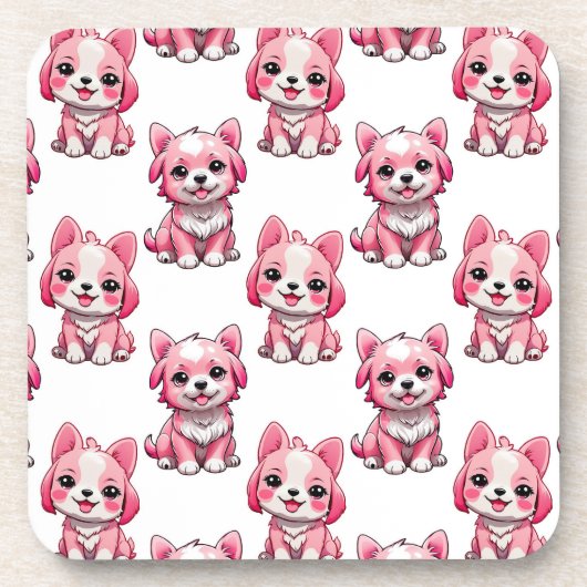 Roze Moppige Honden - Wit Bier Onderzetter (Voorkant)