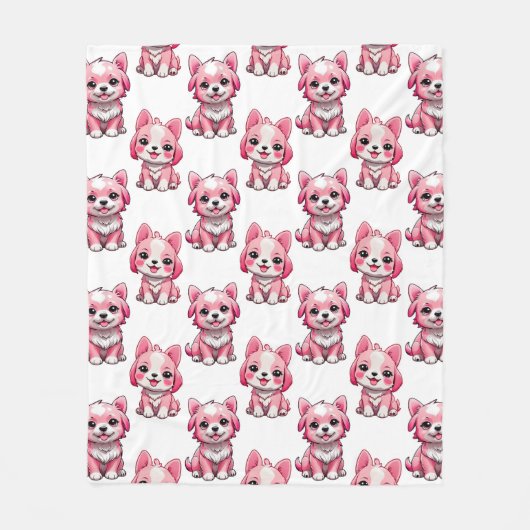 Roze Moppige Honden - Wit Fleece Deken (Voorkant)