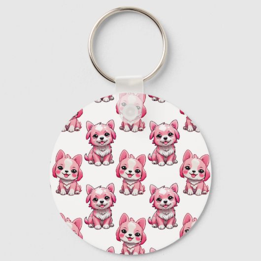 Roze Moppige Honden - Wit Sleutelhanger (Voorkant)