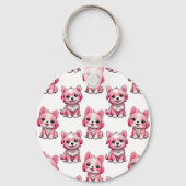 Roze Moppige Honden - Wit Sleutelhanger (Achterkant)
