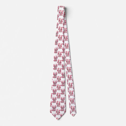 Roze Moppige Honden - Wit Stropdas (Voorkant)