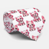Roze Moppige Honden - Wit Stropdas (Opgerold)