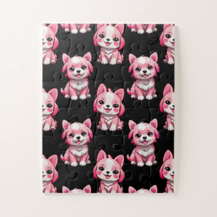 Roze Moppige Honden - Zwart  Legpuzzel