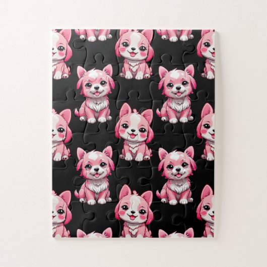 Roze Moppige Honden - Zwart  Legpuzzel (Verticaal)