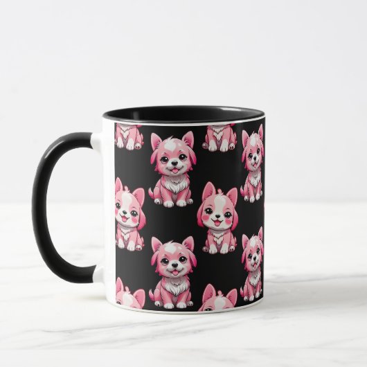 Roze Moppige Honden - Zwart Mok (Links)