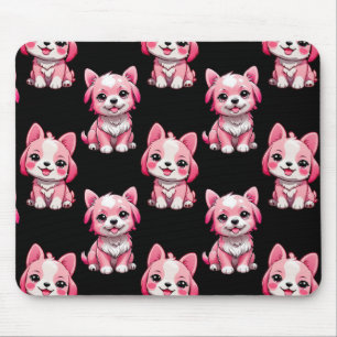 Roze Moppige Honden - Zwart  Muismat