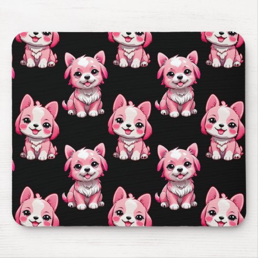 Roze Moppige Honden - Zwart Muismat (Voorkant)