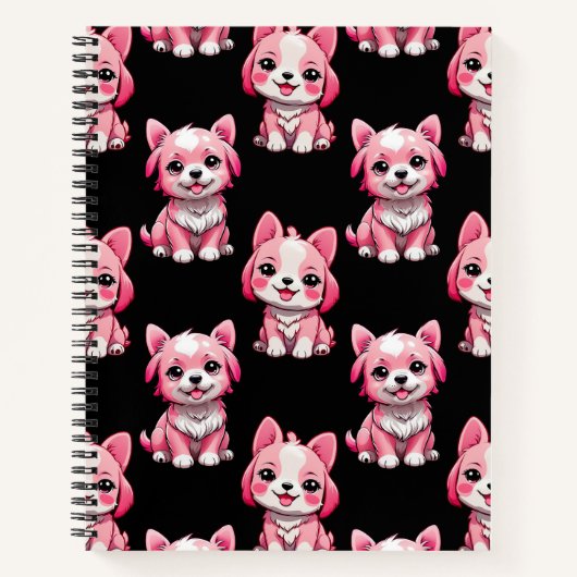 Roze Moppige Honden - Zwart Notitieboek (Voorkant)