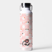 Roze Moppige Katten Persoonlijke Naam Ontwerp Waterfles (Voorkant)