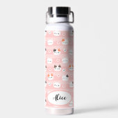 Roze Moppige Katten Persoonlijke Naam Ontwerp Waterfles (Achterkant)
