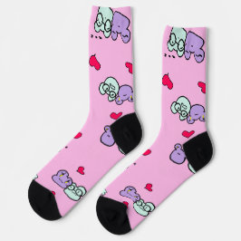 Roze moppige sokken met Girlie en haar kikker