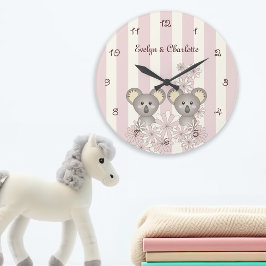 Roze Mopshagedis Meisje Tweeling Nursery / Kinderk Grote Klok