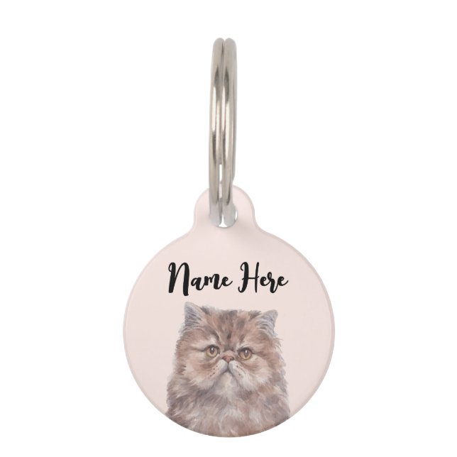 Roze Mopshoofd Perzische Kat Huisdierpenning (Voorkant)