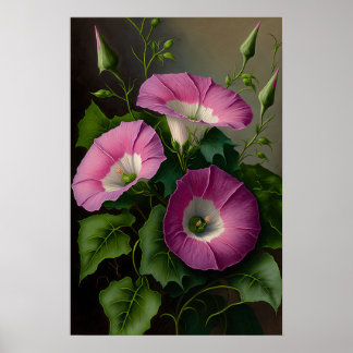 Roze Morning Glory Flowers Art Print Poster