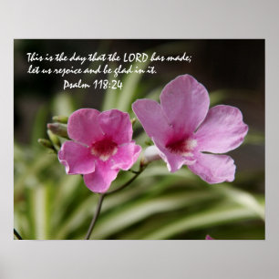 Roze morning Glory w/ Verse vanaf Psalm 118:24 Poster