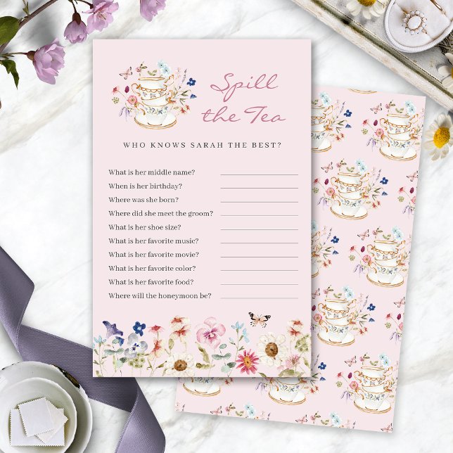 Roze morsen de thee spel (Pink Bridal Shower Spill The Tea Game by Painted Paperie
)