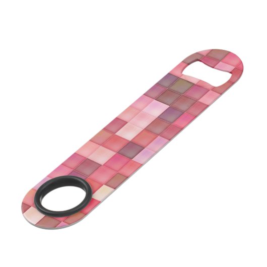 Roze Mosaic Squares Patroon Speed Flessenopener (Voorkant Gekanteld)