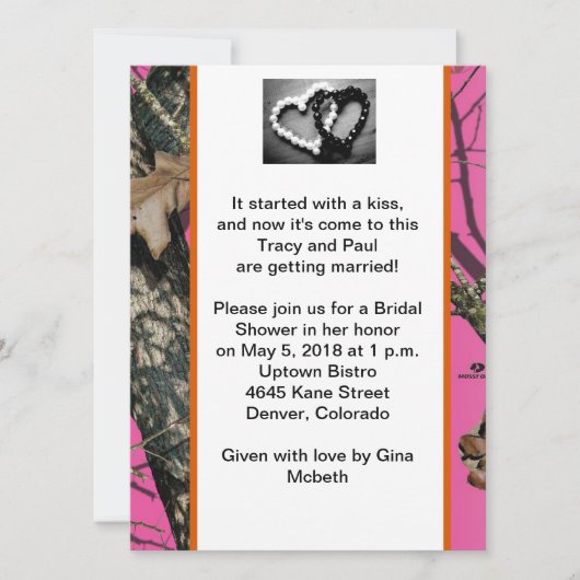 Roze Mossy Oak Bridal Shower-uitnodiging Kaart (Voorkant)