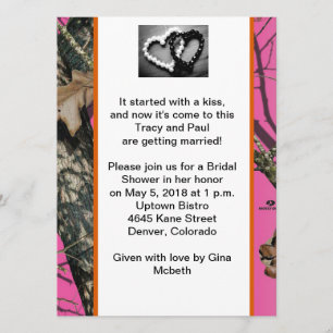 Roze Mossy Oak Bridal Shower-uitnodiging Kaart