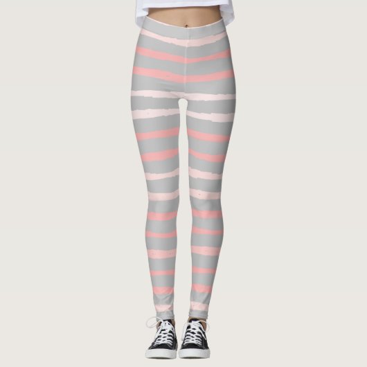 Roze mosterd organische strepen leggings (Voorkant)