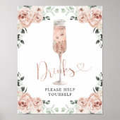 Roze mosterd Roos Petals en Prosecco Drinken Sign Poster (Voorkant)