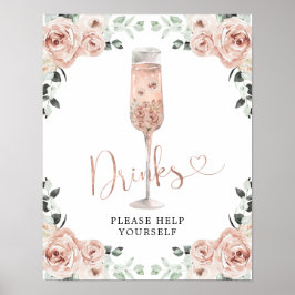 Roze mosterd Roos Petals en Prosecco Drinken Sign Poster