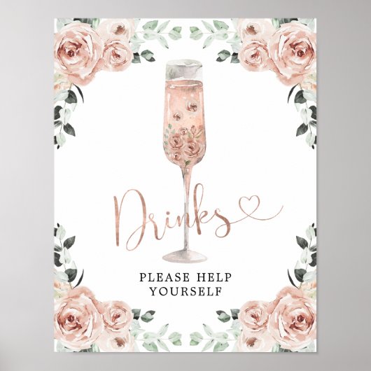 Roze mosterd Roos Petals en Prosecco Drinken Sign Poster (Voorkant)