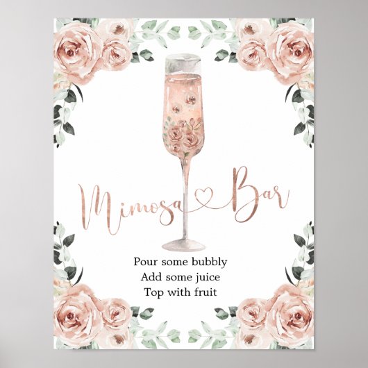 Roze mosterd Roos Petals en Prosecco Mimosa Bar Poster (Voorkant)