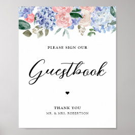 Roze mosterdblauwe hydrangeas, gelieve het guestbo poster