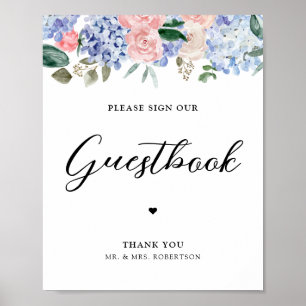 Roze mosterdblauwe hydrangeas, gelieve het guestbo poster