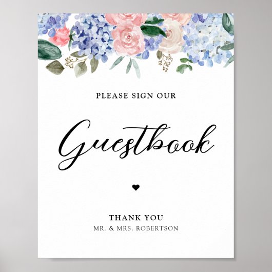 Roze mosterdblauwe hydrangeas, gelieve het guestbo poster (Voorkant)