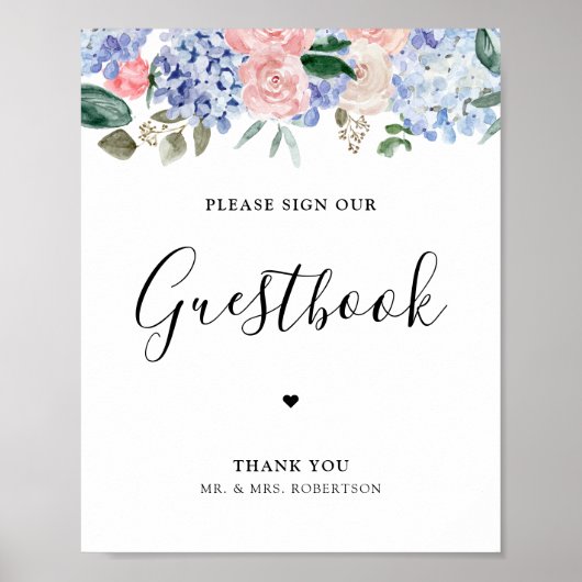 Roze mosterdblauwe hydrangeas, gelieve het guestbo poster (Voorkant)