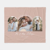 Roze mosterdkaardje met multi-foto bruiloft, decor fleece deken (Voorkant (Horizontaal))