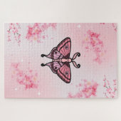 Roze mot met sakura bloem achtergrond legpuzzel (Horizontaal)