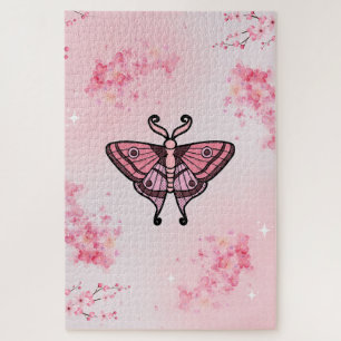 Roze mot met sakura bloem achtergrond legpuzzel