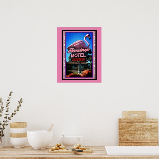 Roze Motel van Flamingo Motel Teken op een Poster (Keuken)