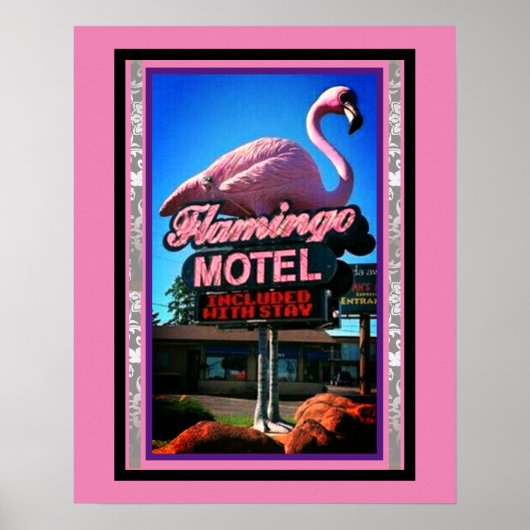  Roze Motel van Flamingo Motel Teken op een Poster (Voorkant)