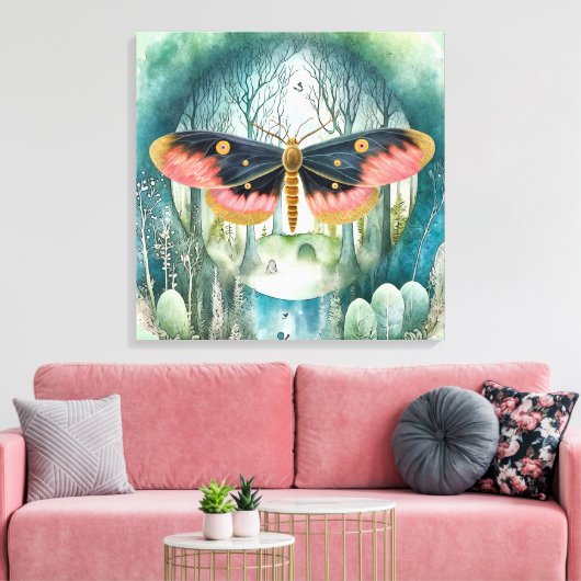 Roze Moth Bos Night Canvas Afdruk (Insitu (Woonkamer))