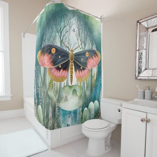Roze Moth Bos Night Douchegordijn (In situ)