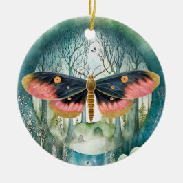 Roze Moth Bos Night Keramisch Ornament