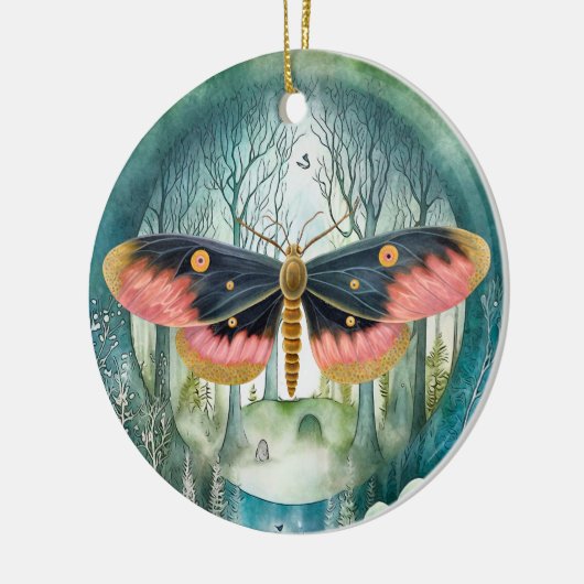 Roze Moth Bos Night Keramisch Ornament (Links)