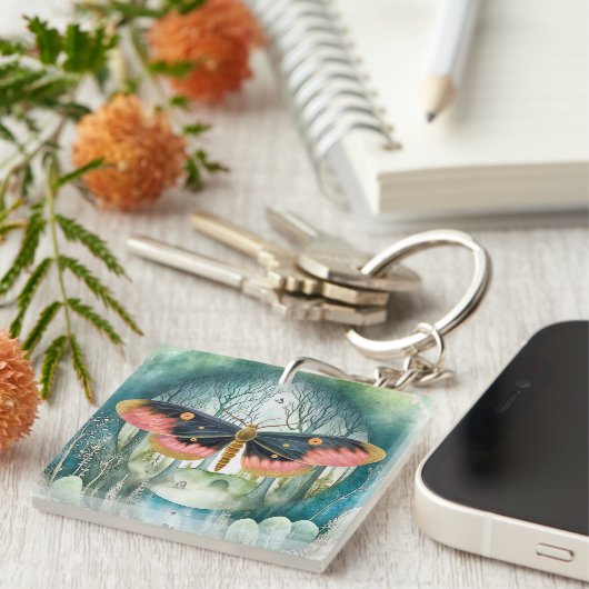 Roze Moth Bos Night Sleutelhanger (Voorkant Rechts)