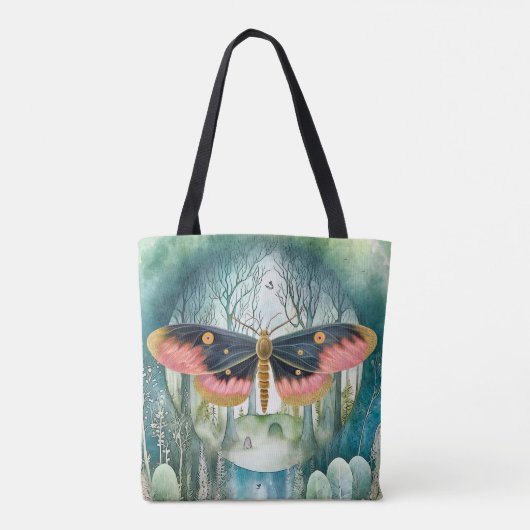 Roze Moth Bos Night Tote Bag (Achterkant)