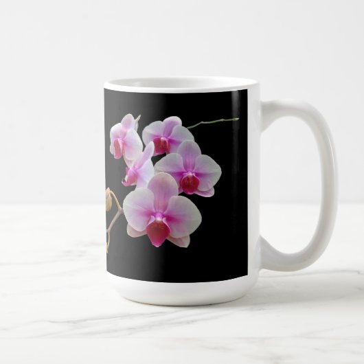 Roze moth Orchids op zwart - Phalaenopsis Koffiemok (Rechts)