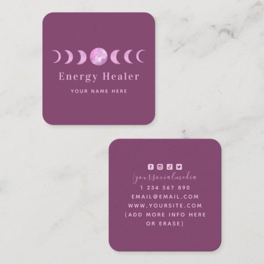 Roze motorfase Lunar Energy Healer Spiritueel Vierkante Visitekaartje (Voorkant / Achterkant)