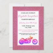 Roze motorfiets Birthday Party Women's Invitation Kaart (Voorkant)